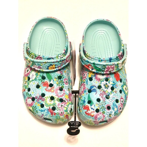 Vera Bradley Crocs Disney Little Mermaid Teal Ocean Floral Flower W6 Clog Ariel - Picture 2 of 5